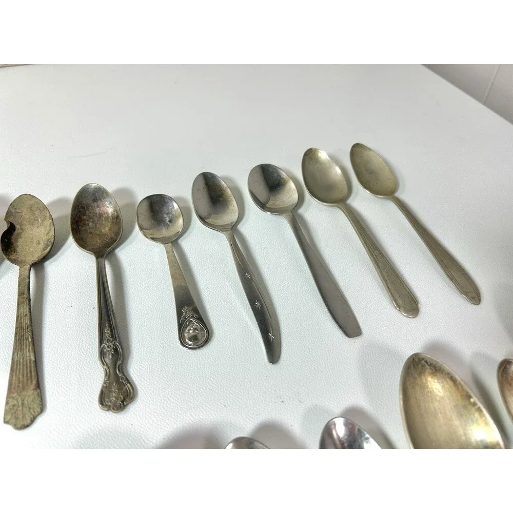 Lot Of 40 Antique Spoons Silverware Craft Lot Some Wear Rust